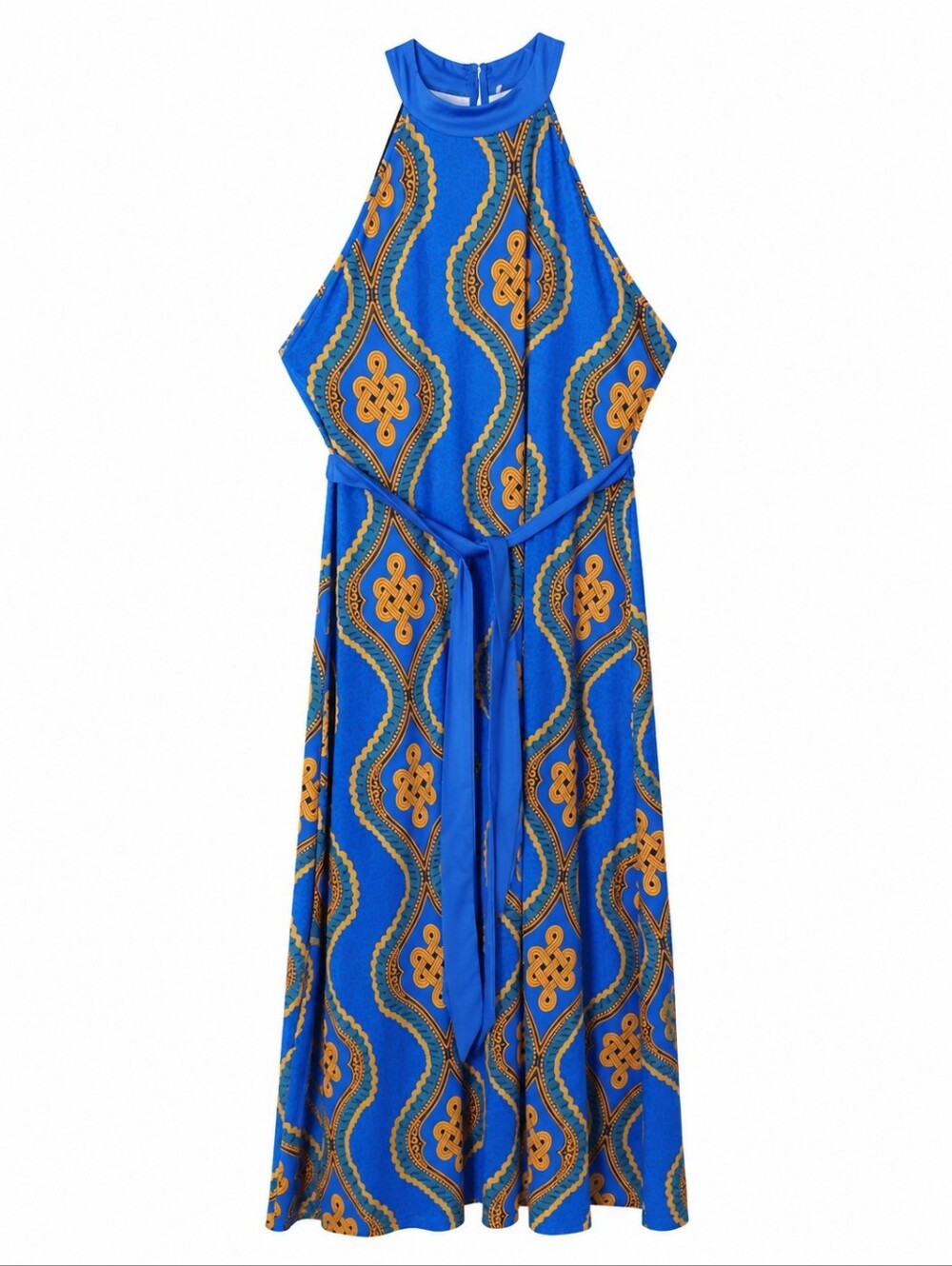 Blue & Gold Halter Maxi Dress - Brand